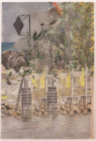 Duwamish, 23" x 18", photocopy transfer, gouache, silk and wood frame, 2022